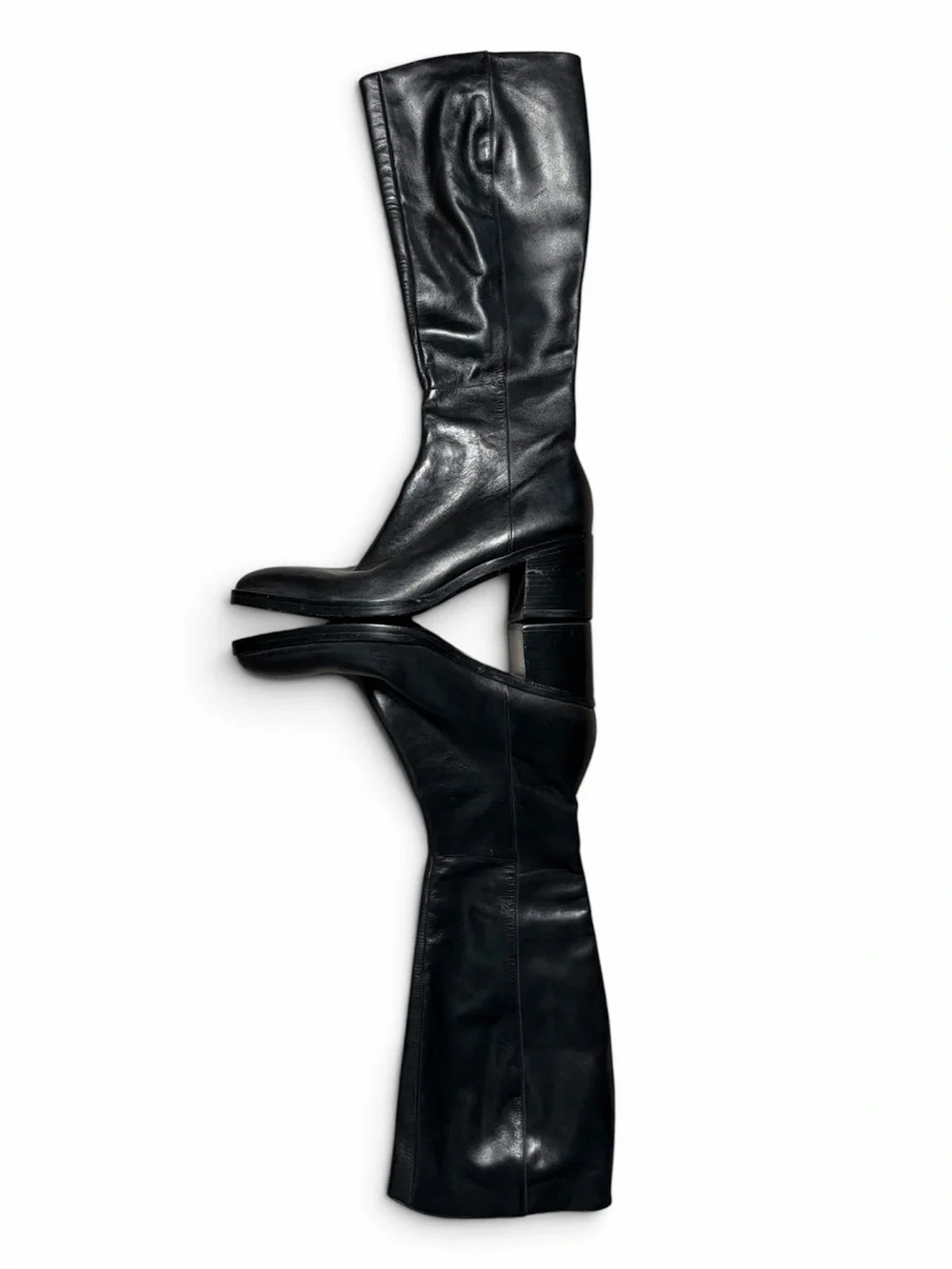 BCBGMAXAZRIA Black Leather Knee-High Boots Women’s 7 Full Zip Block Heel